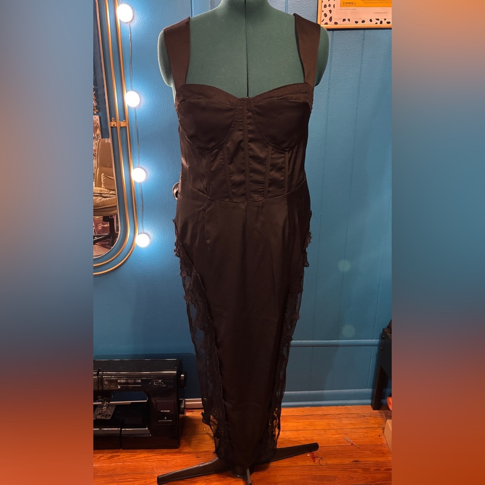 Black Formal Gown with Lace Leg Cutouts